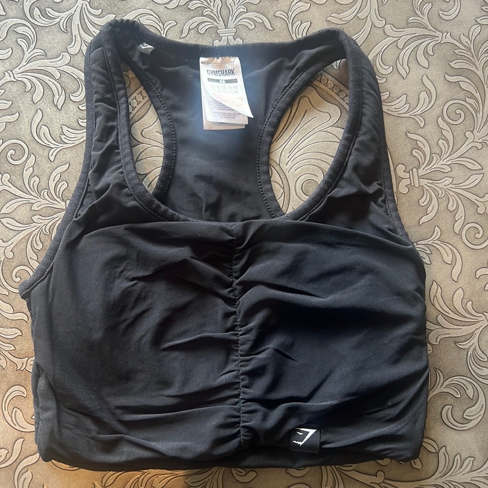 NWT * Gymshark Black Ruched Mesh Sports Bra Size XS